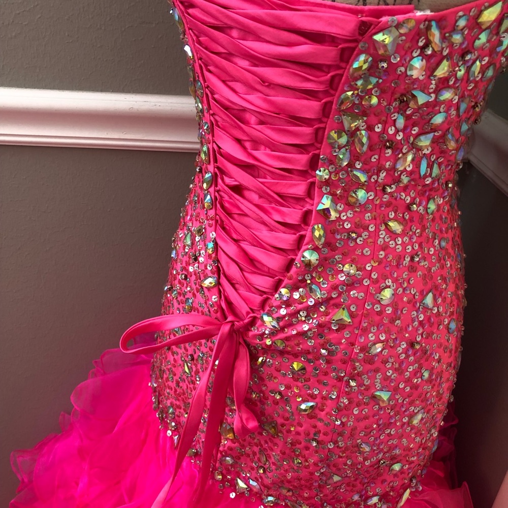 🔴CLEARANCE NEW TIFFANY DESIGNS SZ 4 NEON PINK CORSET BEAD ORGANZA FORMAL GOWN - Picture 9 of 14